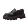 Mocasines de Cuero Completo con Suela Gruesa Estilo Academia Británica 2022 Primavera Temprana Nuevo Tacón Medio Grueso Punta Redonda Zapatos de Piel de Vaca Mujer