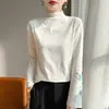 Top base feminino de gola alta parcial, nova coleção outono/inverno 2026, estilo chinês, moderno e chique, camiseta interna de manga longa