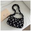 Bolsa feminina com alça de ombro e cordão, nova bolsa bagel casual vintage pastoral de 2024, bolsa transversal de nicho em tecido floral