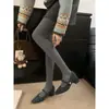 Sapatos femininos de inverno cinza, bico quadrado, salto grosso, estilo francês elegante, forrados com fleece, sapatos Mary Jane de pele de salto alto
