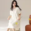 Bata de algodón modal para mujer, vestido de verano de manga corta con cuello redondo, dulce y casual, corte holgado, se puede usar afuera como ropa de casa