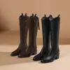 Botas de Montar Zhr para Aumentar la Altura 5.5cm Puntiagudas Corte en V Botas Estrechas Botas Largas Forradas de Felpa Estilo Nuevo Invierno 2025 para Mujer