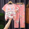 Novos Pijamas Infantis de Verão com Manga Curta e Calça Longa, Conjunto Fino de Pijama de Verão para Meninos e Meninas, Roupa de Casa Infantil Tendência