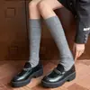 Calcetines de otoño e invierno estilo Culori con patrón de rombos, huecos, hasta la pantorrilla, versátiles, con volantes, de punto liso, huecos, hasta la rodilla, efecto adelgazante