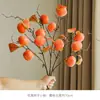 Fruta de Caqui Flor Artificial 7 Cabezas Ramas de Caqui Flor de Caqui Deseosa Adornos Decoración de Sala de Estar Decoración con Flores Secas