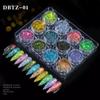 Arte de Uñas Ojos de Hada Sinfonía de Lentejuelas Lentejuelas Láser Maquillaje de Ojos con Lentejuelas Degradado Lentejuelas Flash Polarizado 12 Colores Polvo Brillante
