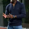 Amazon AliExpress Moda Masculina Otoño e Invierno Suéter de Punto de Canalé Vertical con Media Cremallera y Cuello Alto, Engrosado y Cálido