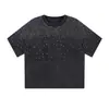 Camiseta Personalizada de Moda en estilo retro americano lavado y desgastado, cielo estrellado degradado con pedrería, manga corta holgada de 275g