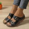 Zapatillas de mujer de talla grande transfronterizas 2024 nuevas europeas y americanas de suela gruesa con hebilla de cinturón de una palabra, zapatos casuales de cabeza redonda, talla 35-43