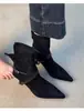 Botas Elásticas Ajustadas de Punta Fina Stiletto Otoño 2026 para Mujer, Botines de Ante de Tacón Alto con Hebilla de Cinturón, Botas Cortas Martin