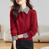 Cárdigan de mujer nuevo estilo para primavera y otoño con cuello de camisa, diseño de dos piezas simulado, holgado y elegante, top versátil para mujer