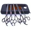 Tijeras de belleza para mascotas de 7.0 pulgadas color negro galvanizado 5 dientes de corte recto tijeras de corte curvo tijeras de hueso de pescado peine de fila en stock