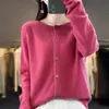 Cardigan de lã novo para Outono e Inverno feminino gola redonda manga longa suéter de alta qualidade top versátil casaco de pronta entrega de primeira linha