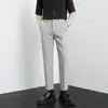 Pantalones Cropped de Alta Gama para Hombre de Primavera, Pantalones de Traje Rectos Sueltos, Pantalones de Vestir de Color Sólido Versátiles con Caída