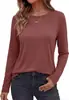 Camiseta Básica Feminina de Manga Longa com Gola Redonda, Estilo Simples, Seda Leite Elástica Slim Fit Camada Interna Base, Versátil para Primavera e Outono, Cor Lisa
