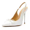 Zapatos de boda de punta fina con mariposa, punta fina, punta cerrada, sin talón, tacones de aguja de moda, zapatos de dama de honor, estilo Chanel, cómodos de llevar, zapatos de salón