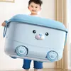 Caixa Organizadora de Brinquedos de Desenho Animado Infantil, Caixa Organizadora Plástica Doméstica com Rodinhas, Caixa de Armazenamento para Roupas de Bebê, Lanches, Blocos de Montar