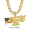Colar com Pingente Sino da Liberdade Águia Branca 250º Aniversário Americano Liga de Metal Cravejado de Diamantes Corrente Cubana Acessório Hip-Hop