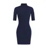 Vestido Ajustado de Cuello Alto y Manga Media Estilo Puro Deseo 2026 Nuevo de Primavera Elástico Ceñido Color Sólido Vestido Corto Base Chica Picante