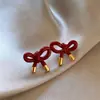 Brincos Ancola Laço Vermelho para Mulheres com Pino de Prata Coleção Outono Inverno Retrô Elegante Simples Festivo