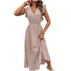 Vestido longo de alça V com babados e acinturado, atacado em estoque, novo modelo de verão, estilo europeu e americano transfronteiriço para férias na praia