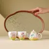 Tetera de Cerámica con Margaritas de Primavera Pintadas a Mano del Fabricante, Caja de Regalo de Juego de Té de Alto Valor, Regalo de Cumpleaños para Niñas, Recuerdo de Boda
