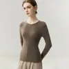 Suéter de Cashmere Baicaierong 2026 Outono/Inverno Feminino, Gola Redonda Design Versátil Camisa Base de Lã Tricotada