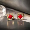 Pendientes Cuadrados de Perla y Frijol Rojo Acacia, Pendientes Pequeños y Exquisitos Geométricos Simples, Pendientes de Diseño Nicho Estilo Coreano