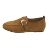 Mocasines retro de punta redonda para mujer, para otoño, que aumentan la altura, sin cordones, con hebilla, color camel
