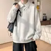 Camisa polo masculina de outono estilo americano, pesada, com gola de camisa, design falso de duas peças, jaqueta nova 2026, modelagem solta e moderna