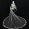 Velo largo blanco de doble capa para novias, adecuado para fotografía de bodas, sesiones de estudio y bodas de destino, con encaje y tul suave