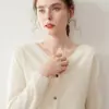 Cardigan de Cashmere Bai Cai Rong Luxo Leve Gola Redonda Borda Dobrada Feminino Estilo Coreano Solto Emagrecedor Tricô Peça Versátil