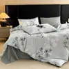 Conjunto de quatro peças de algodão puro espesso de alta gramatura e linho original estilo ins retrô com estampa floral de gaze plissada conjunto de três peças para dormitório