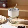 Copo de vidro estilo bambu com tampa, copo com canudo, copo de café, copo de alta aparência para mulheres, copo de água para casa, copo de suco, copo para bebidas