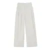 Calça pantalona de linho Tencel cor damasco para mulheres, fina de verão, estilo novo, cintura alta, solta, corte reto, calça social fluida para mulheres