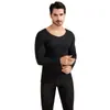 Ropa interior térmica para hombre Seda Cachemira Hilo Ultra Fino Generador de Calor Acrílico Pantalones Térmicos Forro Polar Grueso Camiseta Térmica de Cuello V Set Invierno