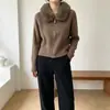Suéter Cardigan con Cuello de Piel y Cierre para Mujer, Nuevo Estilo de Invierno, Elegante Suéter Corto de Punto Ajustado con Pinza de Corbata