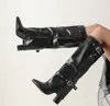Botas Altas Retro Europeas y Americanas para Mujer Tacón Grueso Punta Fina Hebilla de Cinturón Decoración Botas Largas Gamuza Charol Botas de Caballero Otoño e Invierno Estilo Nuevo