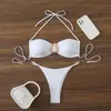 2026 Nuevo Modelo Bs Transfronterizo Amazon Europeo y Americano Sexy Color Sólido Ajustado Espalda Descubierta Bikini Traje de Baño Traje de Baño de Playa para Mujer