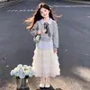 Sudadera con cuello estilo coreano para primavera y otoño para niños mayores, conjunto de falda tipo pastel con patchwork de encaje coreano estilo princesa para niñas, moderno