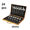 Juego de Cubiertos de Acero Inoxidable Amazon Transfronterizo Cuchillo Portugués, Tenedor, Cuchara Hotel Estilo Occidental Estilo Europeo Juego de 24 Piezas en Caja de Regalo