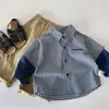Camisa Mabao para Niños 2026 Otoño Nueva Estilo Coreano Infantil Patchwork Falso Dos Piezas Cuadros de Moda Una Pieza Venta al por Mayor