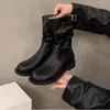 Botas Plisadas Chuyuji Zapatos para Mujer Tallas Grandes Botas Individuales Primavera y Otoño Botas Martin Botas de Caña Media para Mujer Botines Planos para Mujer