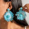 Pendientes de Flor de Tela Estilo Bohemio Transfronterizo Pendientes Tejidos a Mano de Rafia Estilo Festivo