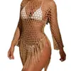 Aliexpress Nova Moda Comércio Exterior Transfronteiriço Feminino Vazado Franja Saída de Praia Manga Longa Saída de Praia