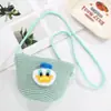 Linda Bolsa Cruzada Pequeña Redonda de Paja Tejida para Niños, Bolsa de Viaje de Playa de Dibujos Animados de Alto Valor para Niños y Niñas