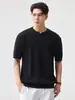 Roupas Masculinas Fengshe / Verão 2026 Nova Camiseta Masculina de Manga Curta com Gola Henley Torcida Estilo Old Money Fina