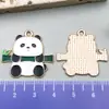 Colgante Redondo de Esmalte de Panda de Dibujos Animados con Bambú para Llavero DIY, Accesorio de Joyería de Aleación, Colgante para Collar, Pulsera
