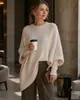 Suéter de punto pullover de cuello redondo para mujer, estilo cruzado europeo y americano, otoño e invierno 2026, suéter casual de color liso holgado para mujer, Amazon