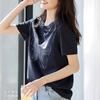 Camiseta de manga corta con cuello redondo y estampado de estilo coreano Design Sense Niche, holgada y combinable para mujer, verano 2025